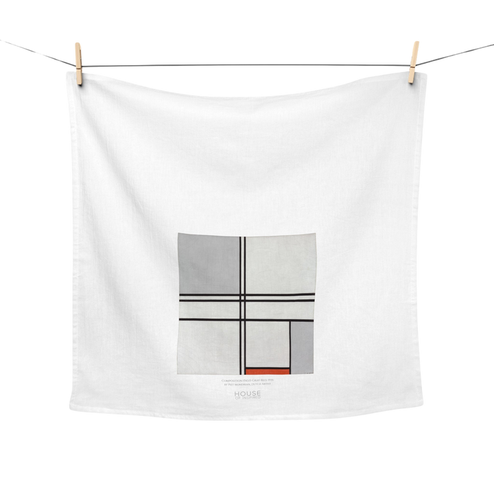 Kitchen Tea Towel, Composition (No.1) Gray-Red by Piet Mondrian