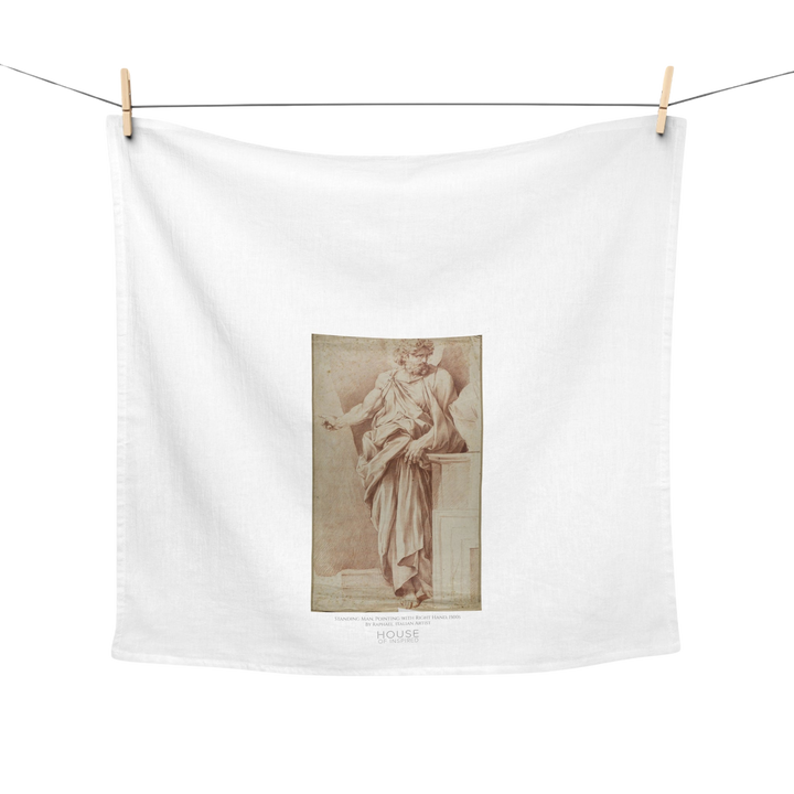 Kitchen Tea Towel, Standing Man, Pointing with Right Hand by Raphael