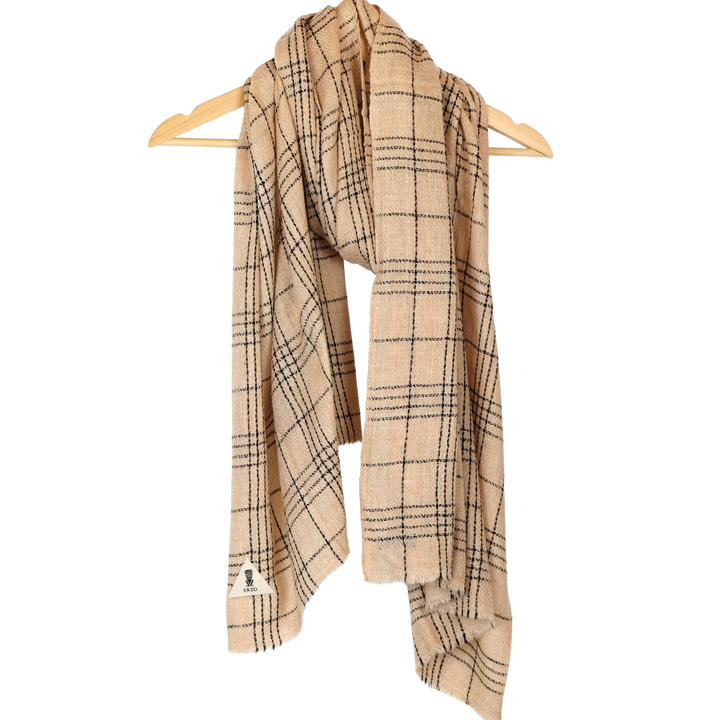 Cashmere Scarf, Beige Grid