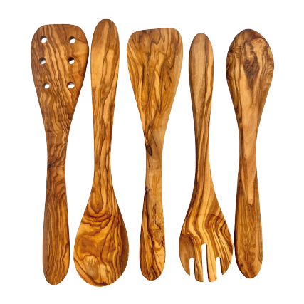 Kitchen Servers 5 Piece Set, Olive Wood