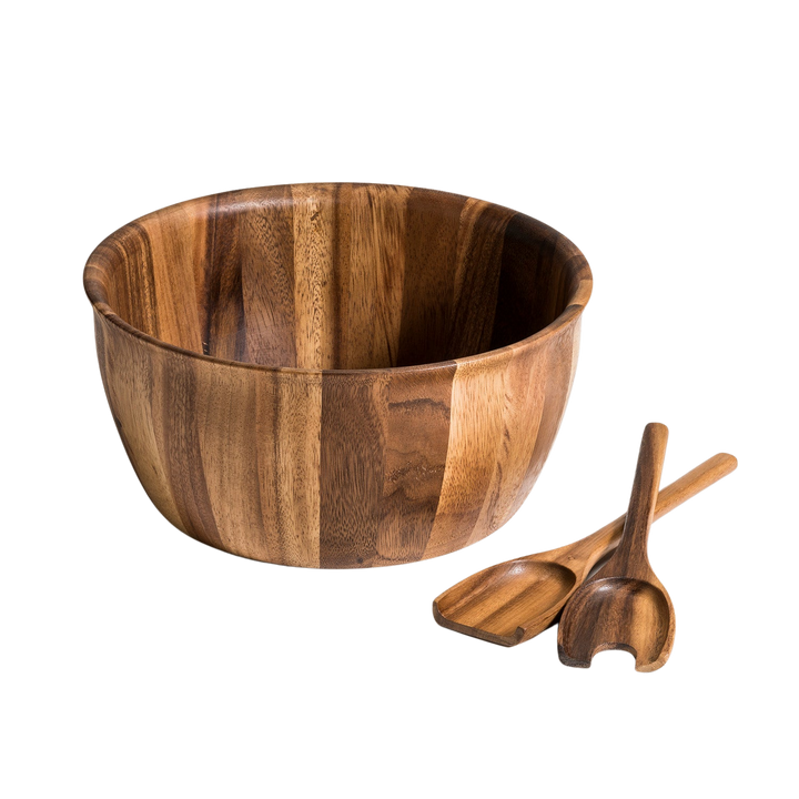 Wooden Salad Bowl with Servers, Extra Large