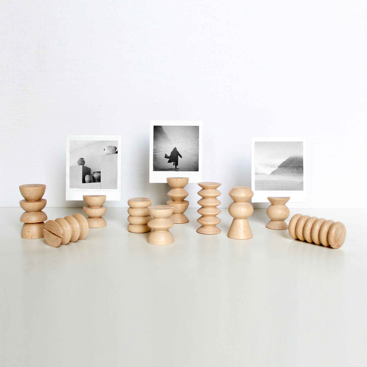 Totem Pole Inspired Wooden Picture Stands, Set of 10 Tall & Short