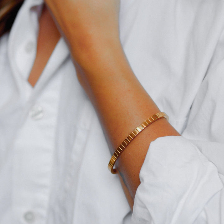 Ribbed Cuff Bracelet, 18k Gold Plated