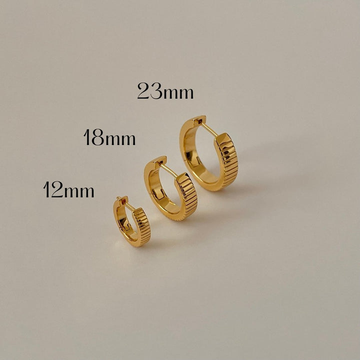 Ribbed Hoop Earrings, 18k Gold Plated