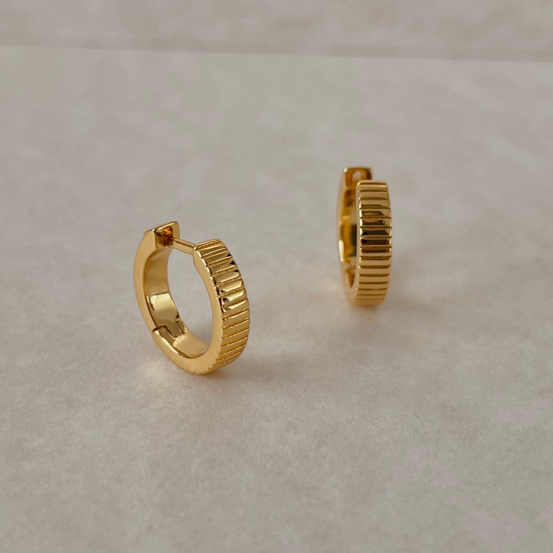 Ribbed Hoop Earrings, 18k Gold Plated