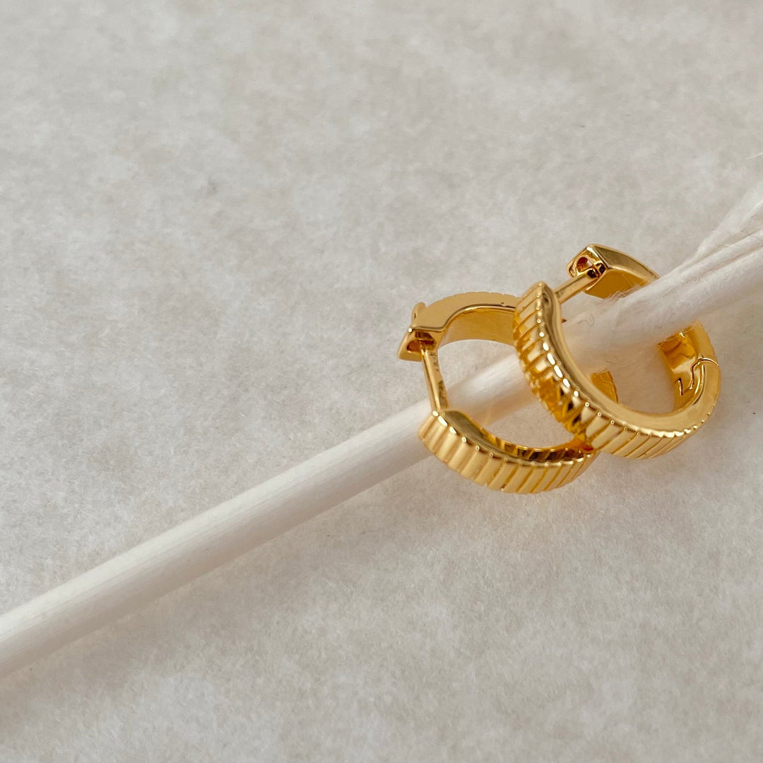 Ribbed Hoop Earrings, 18k Gold Plated