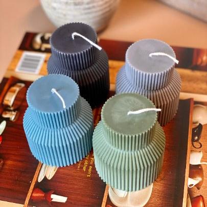 Handmade Pedestal Ribbed Pillar Candle, Choice of Color