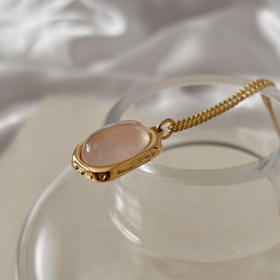 Rose Quartz Necklace, 18K Gold Plated