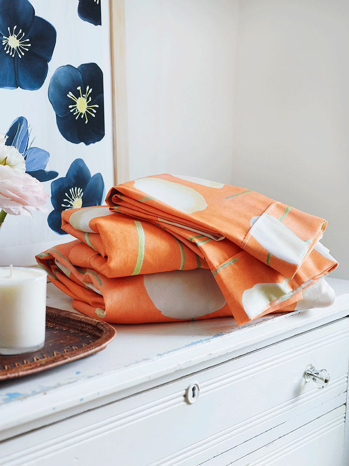 Cotton Sateen Sheet Set, Cream Flowers