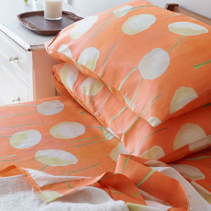 Cotton Sateen Sheet Set, Cream Flowers