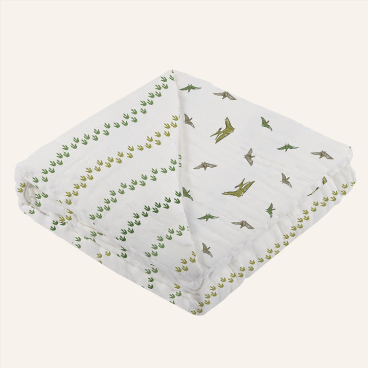 Kids & Baby Cotton Muslin Blanket, Pteranodon & Dino Footprints