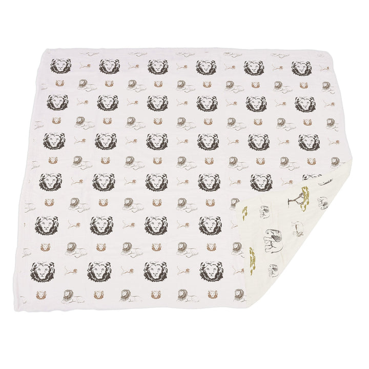 Kids & Baby Bamboo Muslin Blanket, Lions Rhinos & Elephants