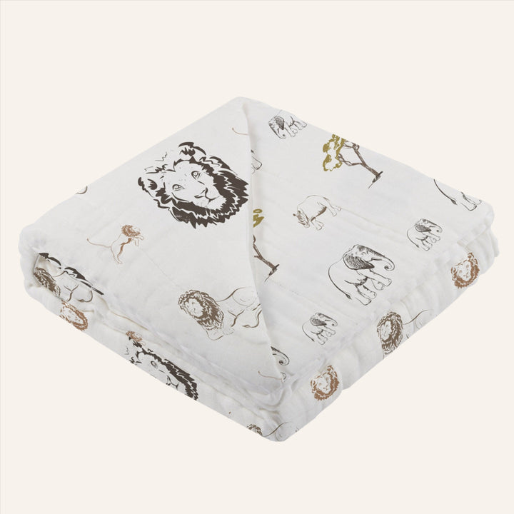 Kids & Baby Bamboo Muslin Blanket, Lions Rhinos & Elephants