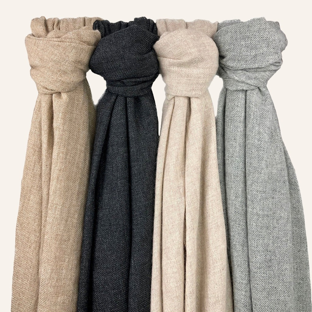 Handloom Cashmere Scarf, Gray Frayed Edge