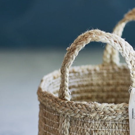 Handwoven Thick Jute Basket, Natural Handles