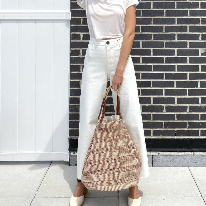 Oversized Jute Tote Bag, Brown & Off-White