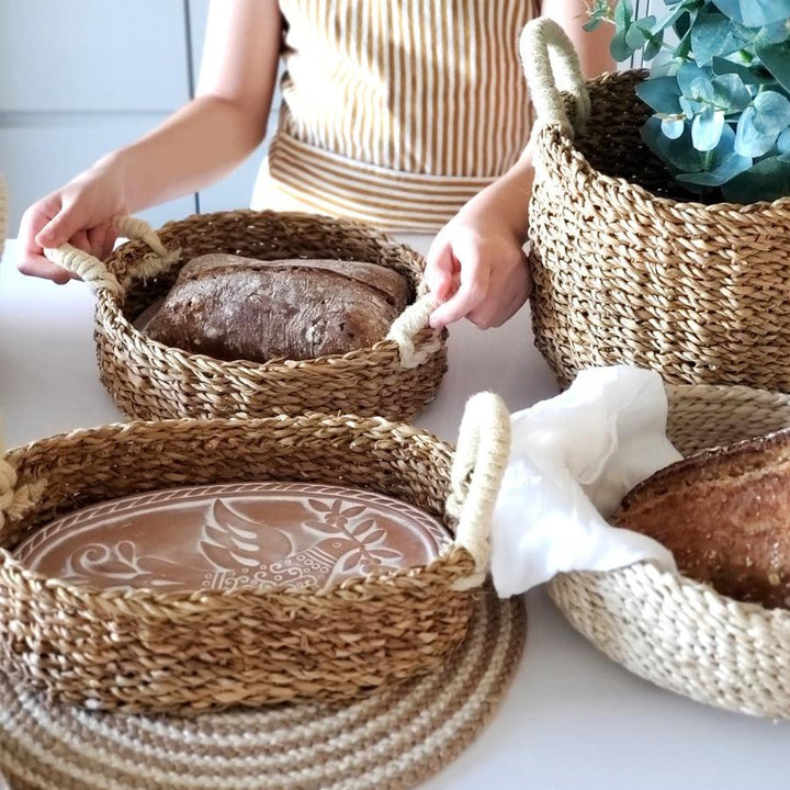 Oval BREAD BASKET WITH WARMING STONE, Bird & Leaves