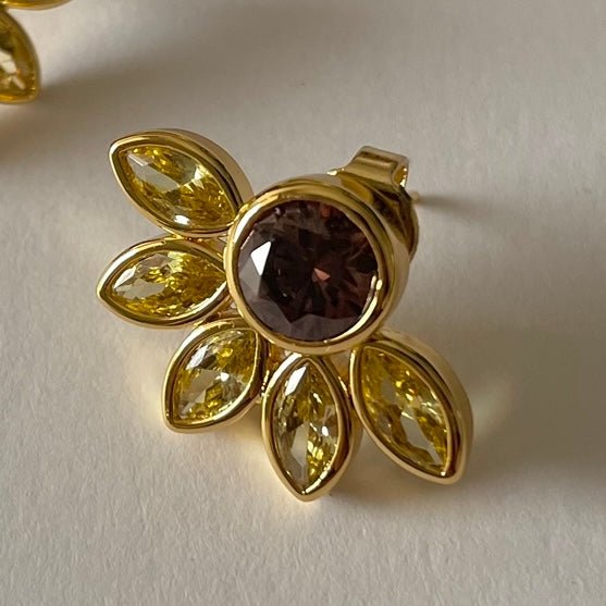 Sunflower Stud Earrings, 18k Gold Plated