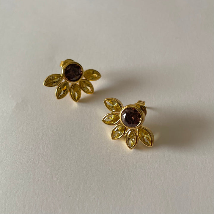 Sunflower Stud Earrings, 18k Gold Plated