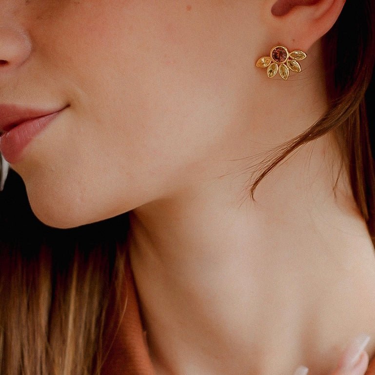 Sunflower Stud Earrings, 18k Gold Plated