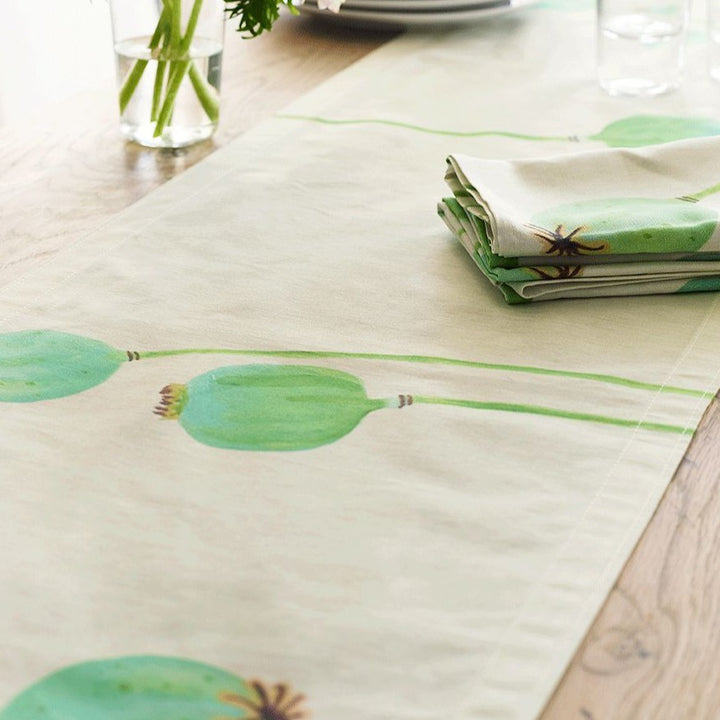 Table Runner, Poppy Pods on Ecru