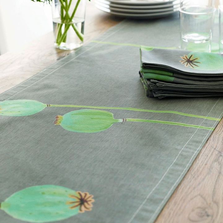 Table Runner, Poppy Pods on Grey