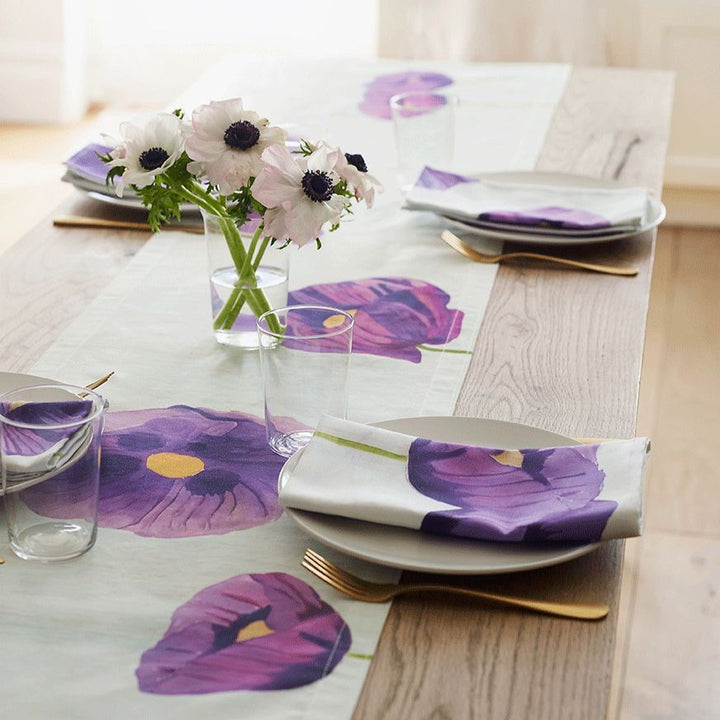 Table Runner, Purple Poppies on Snow