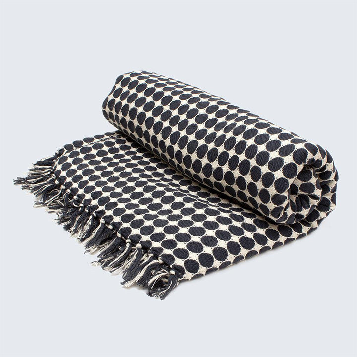 Handwoven Cotton Tanzanian Throw Blanket, Black Circles