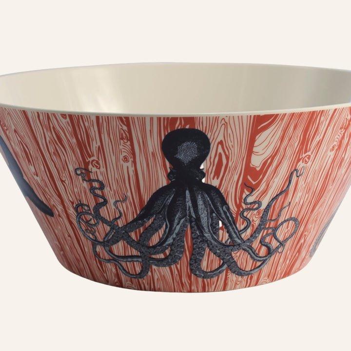 Large Melamine Serving Bowl, Sea Life Motifs