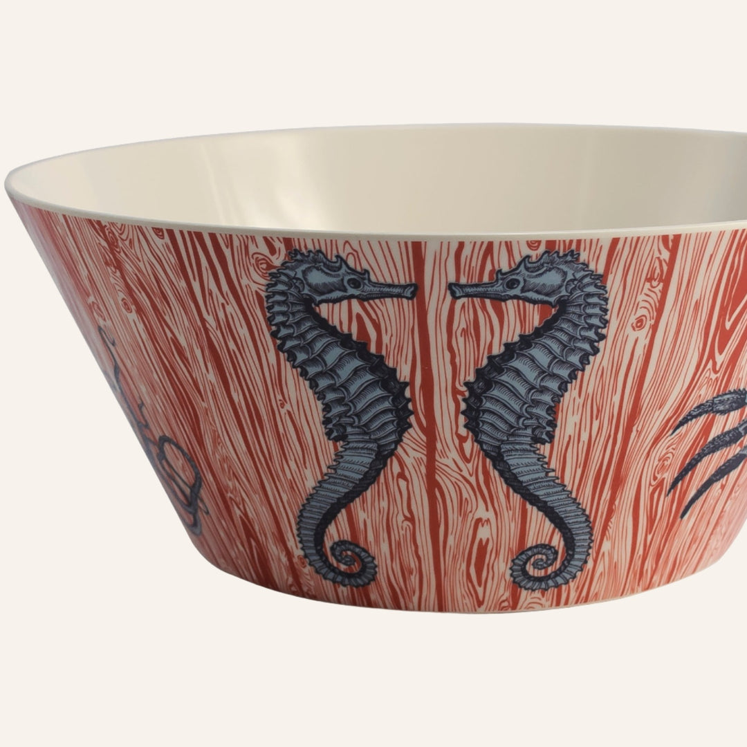 Large Melamine Serving Bowl, Sea Life Motifs