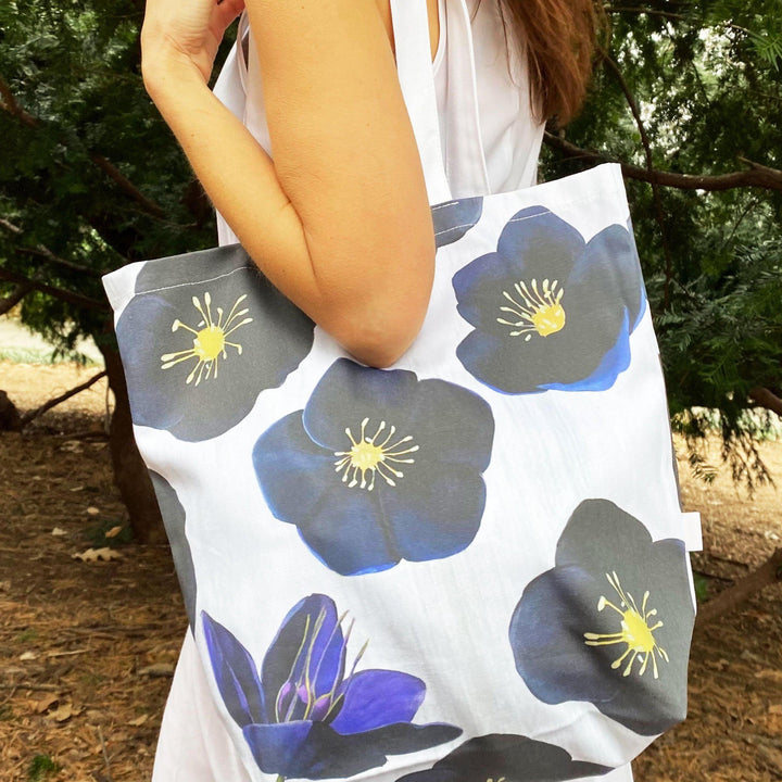 Tote Bag, Black Flowers