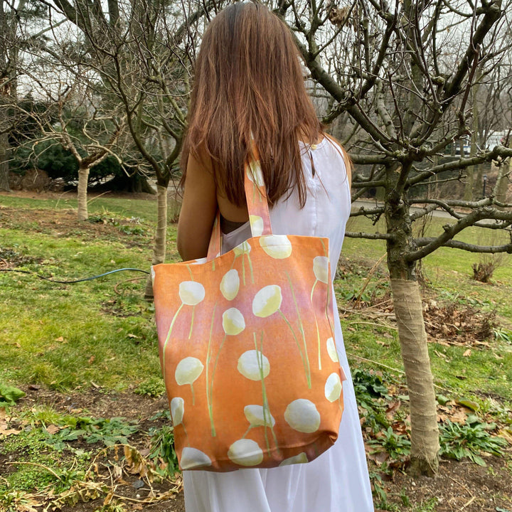 Tote Bag, Cream Flowers