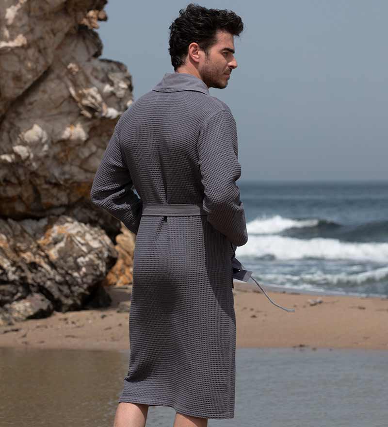 Men's Lightweight Waffle Robe, Full Length with Shawl Collar