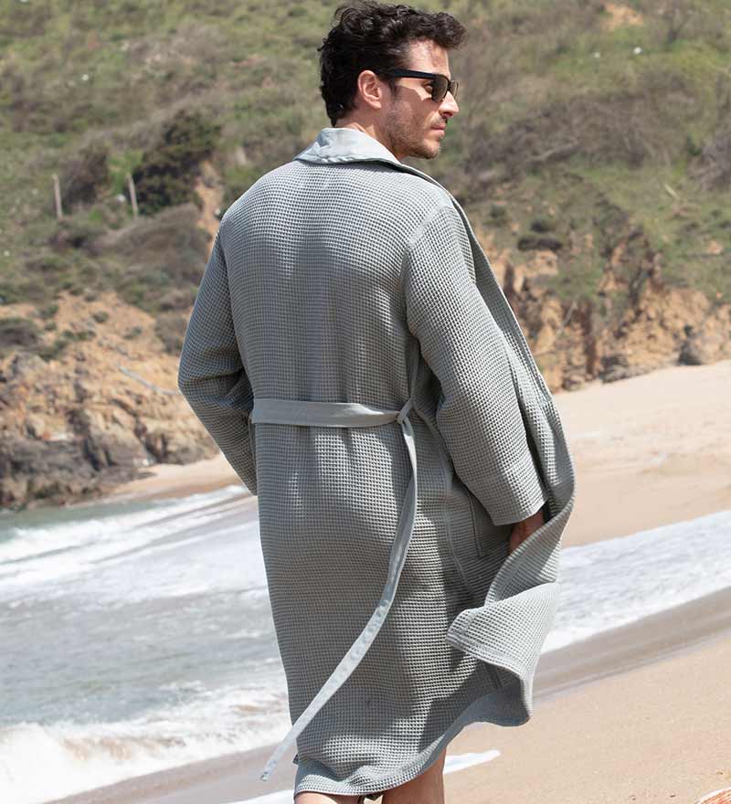 Men's Lightweight Waffle Robe, Full Length with Shawl Collar