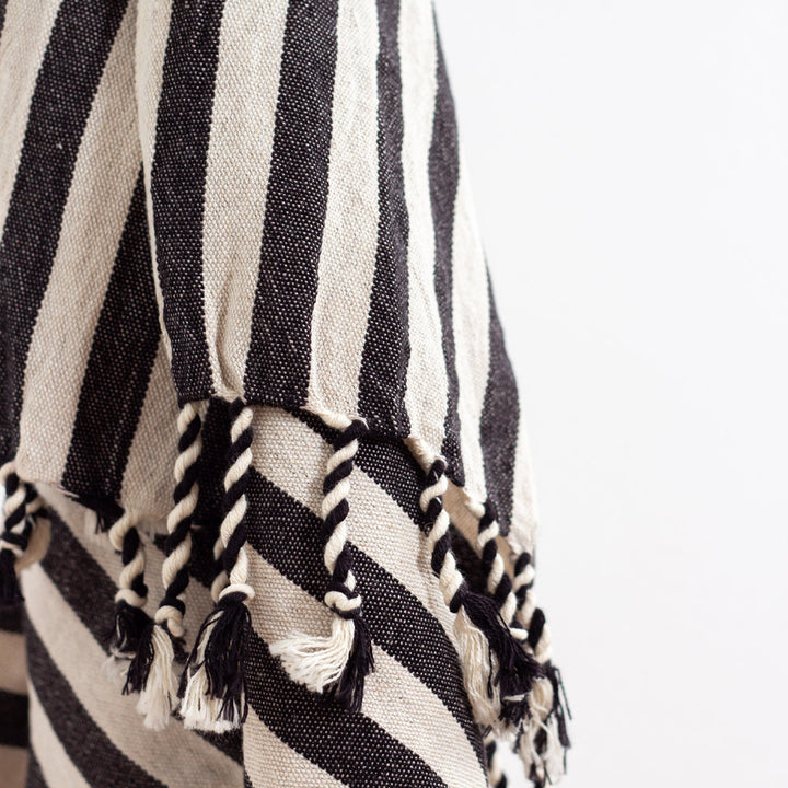 Cotton-Linen Bath/Beach Towel, Black & White Stripes